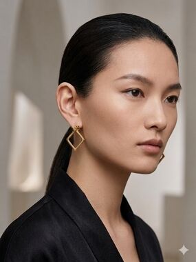 Gold Tone Open Square Diamond Shape Geometric Earrings Minim Women Jewelry